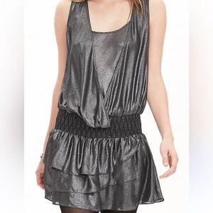 Banana Republic Gunmetal Grey Metallic Party Dress Size 6P EUC